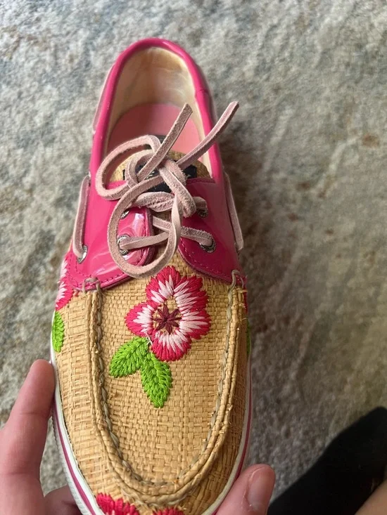 Sperry Hot Pink Floral Embroidered Canvas & Patent Boat Shoes - Picture 8 of 10